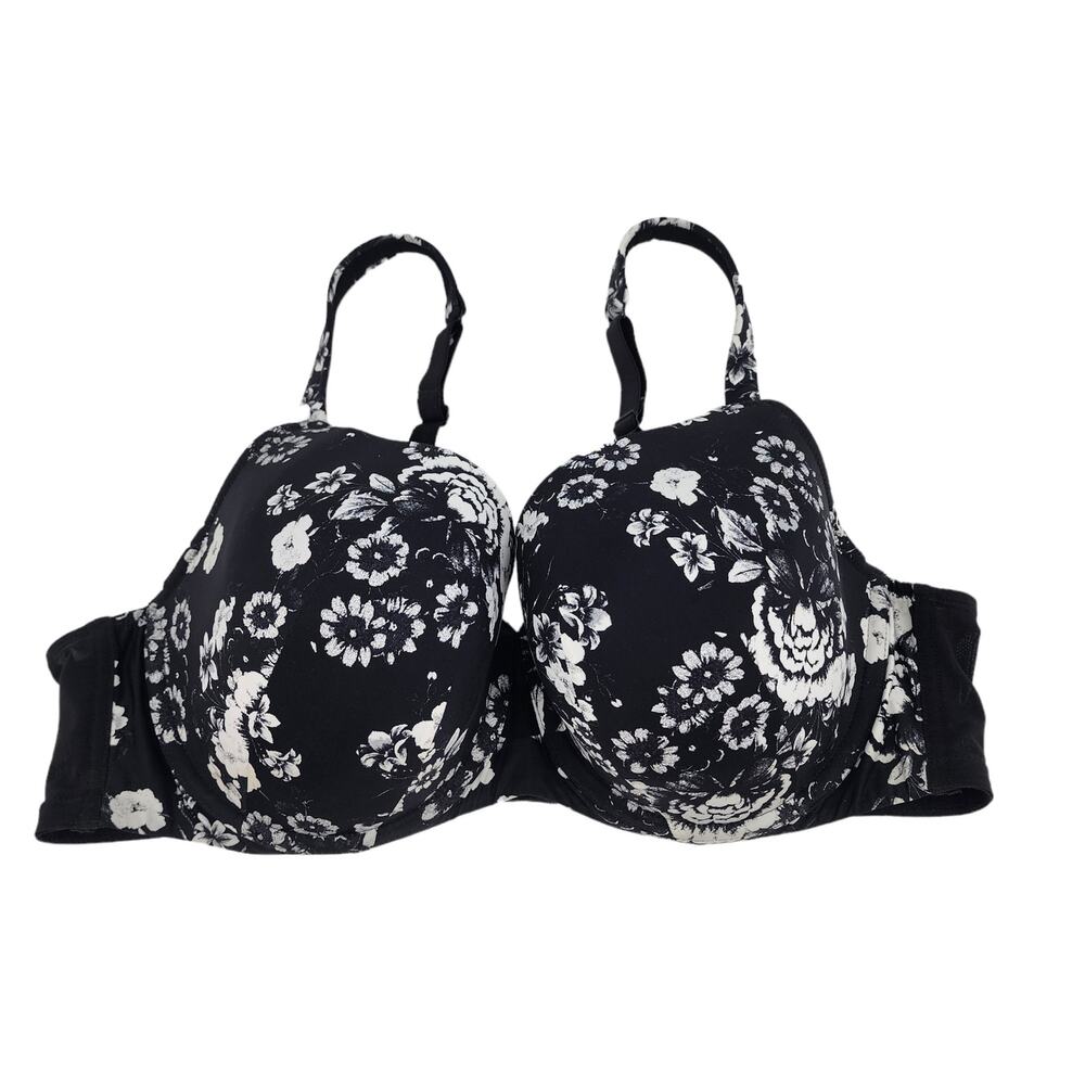 Cacique Black Floral Lightly Lined Cooling French Full Coverage Bra Size 44C